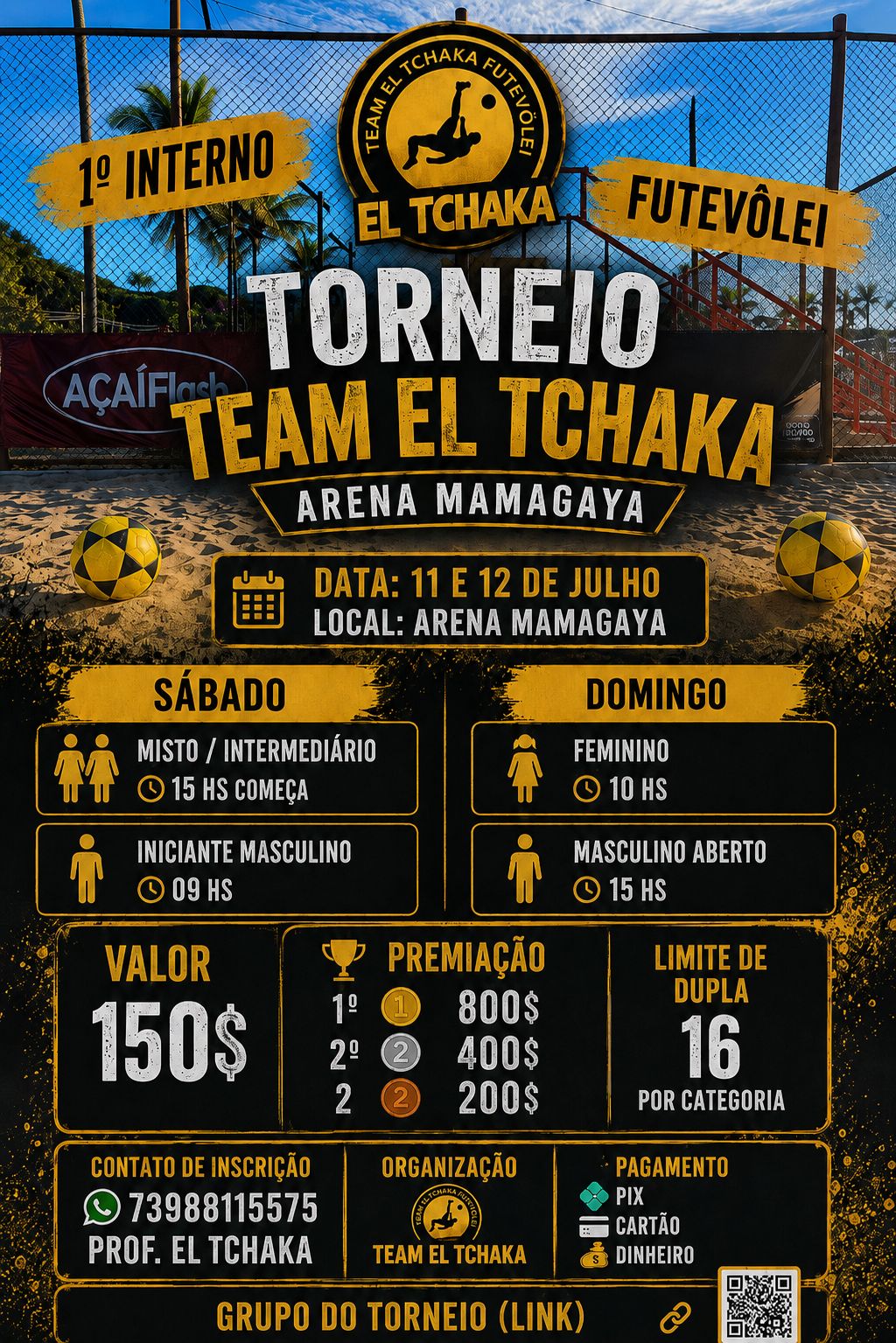 Arena Mamagaya recebe o 1º Torneio Interno da Escolinha El Tchaka Futevôlei nos dias 11 e 12 de julho